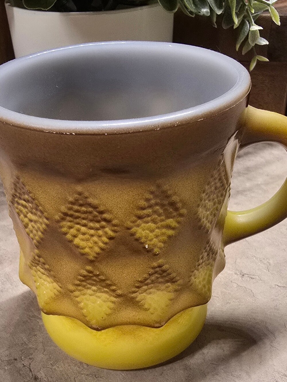 Fire King Yellow/ Brown Omber Kimberly Diamond Pattern Mug